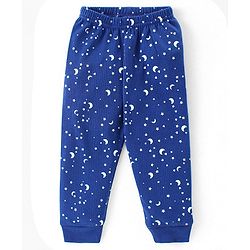 Babyhug Full Sleeves Front Open Vest & Leggings Set Star Print - Navy Blue