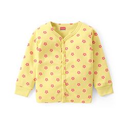 Babyhug Full Sleeves Front Open Thermal Vest and Pant Set Floral Print - Lime Yellow