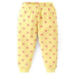 Babyhug Full Sleeves Front Open Thermal Vest and Pant Set Floral Print - Lime Yellow