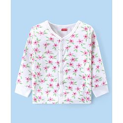 Babyhug Front Open Full Sleeve Vest and Legging Thermal Wear Floral Printed Combo Set -Off White