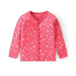 Babyhug Front Open Full Sleeves Top & Bottom Thermal Wear Combo Set Snowflake Print - Pink