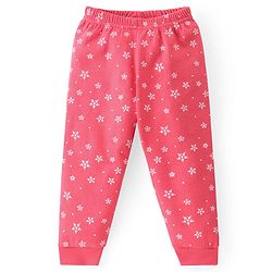 Babyhug Front Open Full Sleeves Top & Bottom Thermal Wear Combo Set Snowflake Print - Pink