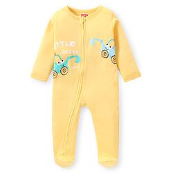 Babyhug Interlock Knit Full Sleeves Sleepsuit with JCB Print - Yellow