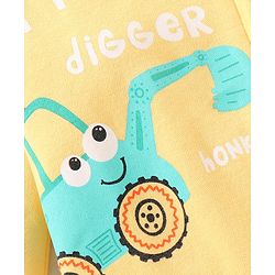 Babyhug Interlock Knit Full Sleeves Sleepsuit with JCB Print - Yellow
