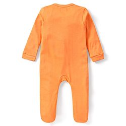 Babyhug Interlock Full Sleeves Sleepsuit Bear Face Print with Pop Up Ears - Orange