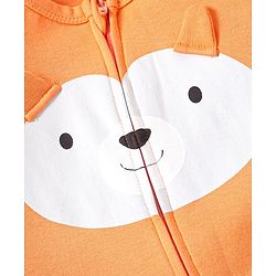 Babyhug Interlock Full Sleeves Sleepsuit Bear Face Print with Pop Up Ears - Orange