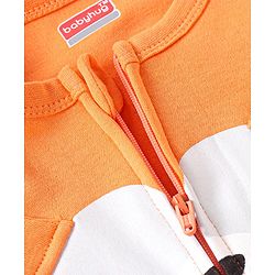 Babyhug Interlock Full Sleeves Sleepsuit Bear Face Print with Pop Up Ears - Orange