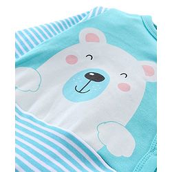 Babyhug Cotton Knit Full Sleeves Striped Footed Sleep Suit with Bear Print - Blue