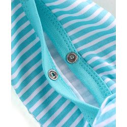 Babyhug Cotton Knit Full Sleeves Striped Footed Sleep Suit with Bear Print - Blue
