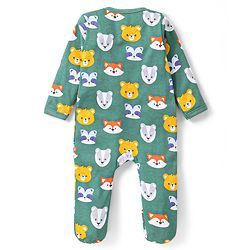 Babyhug Interlock Full Sleeves Sleepsuit with Wild Animals Print - Green