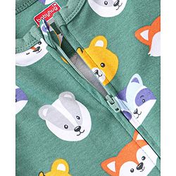 Babyhug Interlock Full Sleeves Sleepsuit with Wild Animals Print - Green