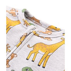 Babyhug Cotton Knit Full Sleeves Footed Sleep Suit with Animal Print - Grey