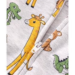 Babyhug Cotton Knit Full Sleeves Footed Sleep Suit with Animal Print - Grey