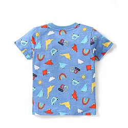 Babyhug Single Jersey Half Sleeves Night Suit Dino & Car Print - Blue