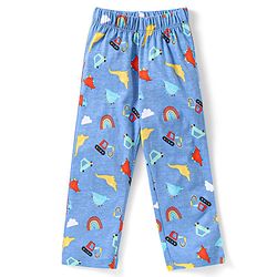 Babyhug Single Jersey Half Sleeves Night Suit Dino & Car Print - Blue