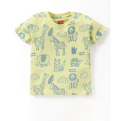 Babyhug Cotton Knit Half Sleeves Lion Printed Night Suit - Green