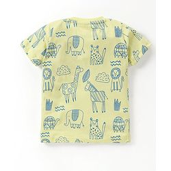 Babyhug Cotton Knit Half Sleeves Lion Printed Night Suit - Green