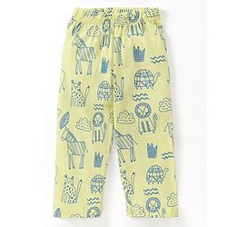 Babyhug Cotton Knit Half Sleeves Lion Printed Night Suit - Green