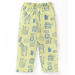 Babyhug Cotton Knit Half Sleeves Lion Printed Night Suit - Green