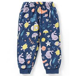 Babyhug Single Jersey Knit  Half Sleeves Night Suit with Sea Life Theme Print - Navy Blue