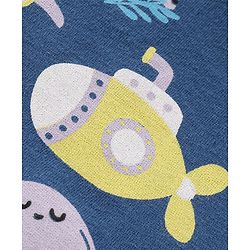 Babyhug Single Jersey Knit  Half Sleeves Night Suit with Sea Life Theme Print - Navy Blue