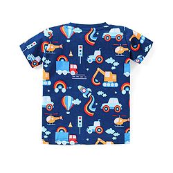 Babyhug Single Jersey Knit Half Sleeves Night Suit Vehicle Print - Navy Blue