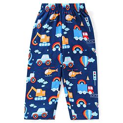 Babyhug Single Jersey Knit Half Sleeves Night Suit Vehicle Print - Navy Blue