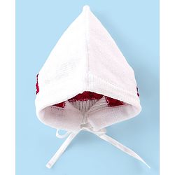 Babyhug Knitted Full Sleeves Striped Baby Sweater Set with Cap & Booties - White & Red