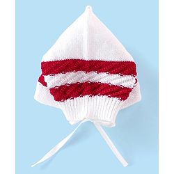 Babyhug Knitted Full Sleeves Striped Baby Sweater Set with Cap & Booties - White & Red