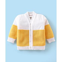 Babyhug Knitted Full Sleeves Striped Baby Sweater Set with Cap & Booties - White & Red