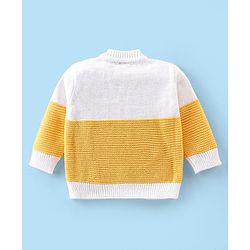 Babyhug Knitted Full Sleeves Striped Baby Sweater Set with Cap & Booties - White & Red