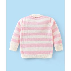 Babyhug Knitted Full Sleeves Striped Baby Sweater Set with Cap & Booties - White & Pink