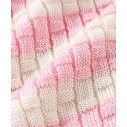 Babyhug Knitted Full Sleeves Striped Baby Sweater Set with Cap & Booties - White & Pink