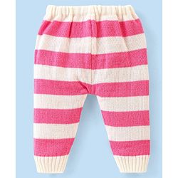 Babyhug Knitted Full Sleeves Striped Baby Sweater Set with Cap & Booties - White & Pink