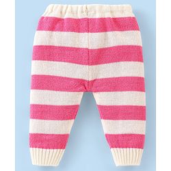 Babyhug Knitted Full Sleeves Striped Baby Sweater Set with Cap & Booties - White & Pink