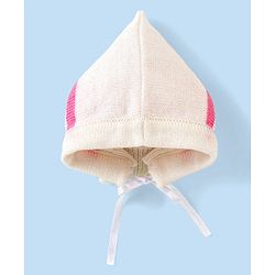 Babyhug Knitted Full Sleeves Striped Baby Sweater Set with Cap & Booties - White & Pink