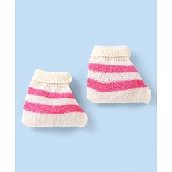 Babyhug Knitted Full Sleeves Striped Baby Sweater Set with Cap & Booties - White & Pink