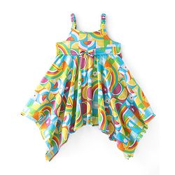 Babyhug Cotton Jersey Singlet Asymmetrical Frock with Bow Rainbow Print - Multicolor