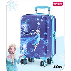 Babyhug Disney Frozen Hard Sided Kids Trolley Luggage Bag with Wheels Blue - 18 Inch