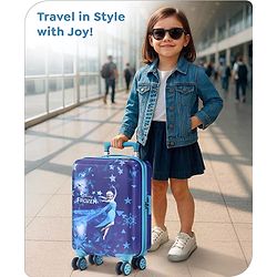 Babyhug Disney Frozen Hard Sided Kids Trolley Luggage Bag with Wheels Blue - 18 Inch