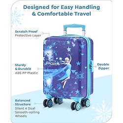 Babyhug Disney Frozen Hard Sided Kids Trolley Luggage Bag with Wheels Blue - 18 Inch