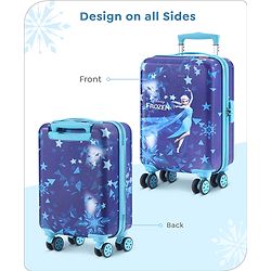 Babyhug Disney Frozen Hard Sided Kids Trolley Luggage Bag with Wheels Blue - 18 Inch