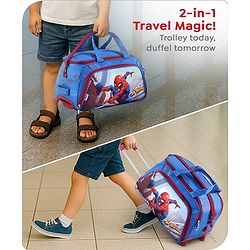 Babyhug Marvel Spider Man Kids Travel Duffel Trolley Bag - Blue| Stylsh & Practical| Durable Zippers| Smooth Wheels| Telescopic Trolley Handle| Adjustable Shoulder Strap
