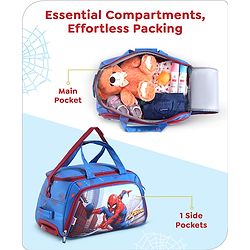 Babyhug Marvel Spider Man Kids Travel Duffel Trolley Bag - Blue| Stylsh & Practical| Durable Zippers| Smooth Wheels| Telescopic Trolley Handle| Adjustable Shoulder Strap