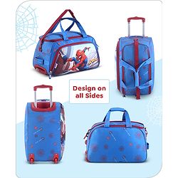 Babyhug Marvel Spider Man Kids Travel Duffel Trolley Bag - Blue| Stylsh & Practical| Durable Zippers| Smooth Wheels| Telescopic Trolley Handle| Adjustable Shoulder Strap