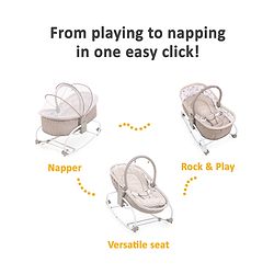 Babyhug Opal 3 in 1 Cozy Manual Rocker cum Sleeper With Mosquito Net- Beige(Without Toys)