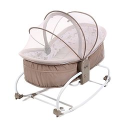 Babyhug Opal 3 in 1 Cozy Manual Rocker cum Sleeper With Mosquito Net- Beige(Without Toys)