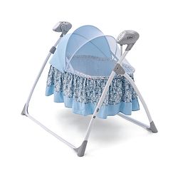 Babyhug Beryl Electronic Auto Swing Cradle with Remote Control - Blue| Pre-loaded Music| Off Timer| Removable Mosquito Net| Battery & DC Operation| Remote Control| Soft Mattress with Pillow| Safety Harness| 5 Swing Speed