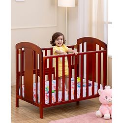 Babyhug Florence 3 in 1 Rocking Cot Cum Junior Bed  Cherry| Solid Pinewood| Adjustable Height| Storage Space| Foldable Side Rail| Teething Rails| Wheels with Lock| Convert to Study Table| Mosquito Net