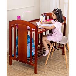 Babyhug Florence 3 in 1 Rocking Cot Cum Junior Bed  Cherry| Solid Pinewood| Adjustable Height| Storage Space| Foldable Side Rail| Teething Rails| Wheels with Lock| Convert to Study Table| Mosquito Net